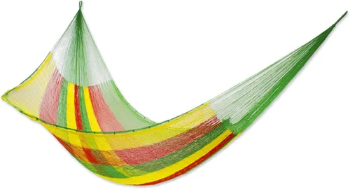 Miniatura 13 de NOVICA Hamaca de cuerda maya de nailon tejida a mano multicolor arcoíris a rayas para 1 persona, soñando con arcoíris (individual)