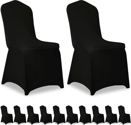 Miniatura 13 de 1 paquete de fundas elásticas negras para sillas de poliéster, elastano, universales, lavables, extraíbles, para bodas, banquetes, eventos, fiestas