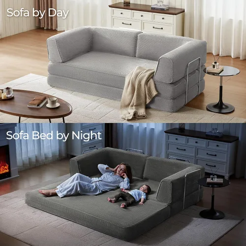 Miniatura 3 de LINSY HOME Sofá cama convertible de 79 pulgadas, sofá cama plegable de compresión, sofá cama plegable de pana para sala de estar y dormitorio, sofá
