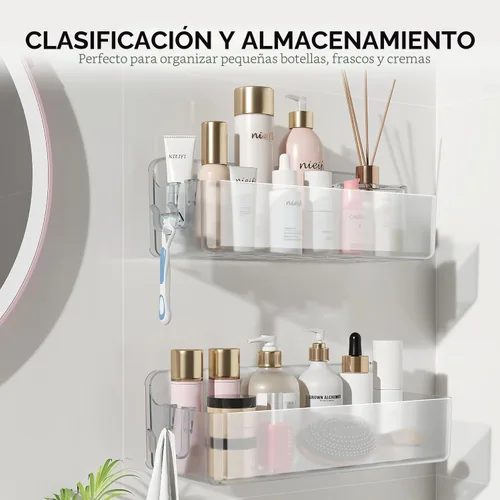 Miniatura 9 de Nieifi Estante adhesivo de pared, estantes de ducha, organizador de ducha para organización de baño (A-transparente, 2 piezas)