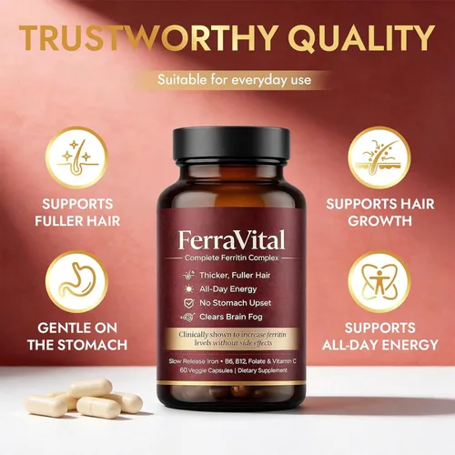 Miniatura 5 de Suplemento de hierro de apoyo de ferritina para mujeres, soporta niveles saludables de hierro y energía, con glicina ferrosa, vitamina C, B12, B6