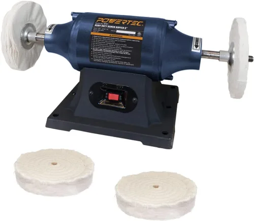 Miniatura 8 de POWERTEC Máquina Pulidora Buffer de Banco de 8" Velocidad Lenta Esmeriladora de Banco, Máquina Pulidora Buffer de Joyas, Incluye 4 Piezas Ruedas