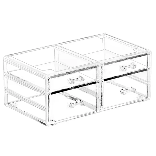 Miniatura 8 de Cq acrylic Organizador de maquillaje apilable con 3 cajones, organizador de cajones transparente para mostrador de tocador, organizador