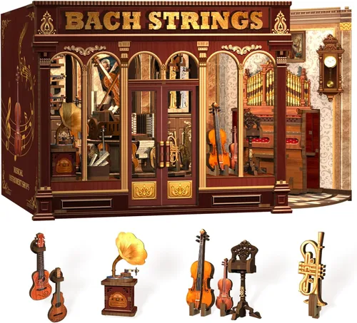 Fsolis Kit de rincón de libros – Kit de casa en miniatura para adultos, estantería 3D rompecabezas de madera Booknook Music Librero Diorama regalos