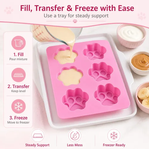 Miniatura 5 de Juego de dos moldes de silicona con estampado de patas de perro para golosinas caseras para hornear dulces de chocolate, apto para horno microondas