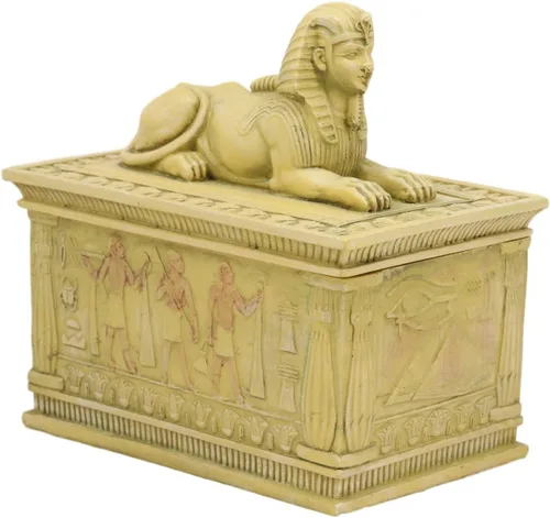 Miniatura 2 de Ebros - Caja rectangular decorativa con acabado arenisca de 4.25 pulgadas de largo, monumento clásico de Egipto, androesfinge con deidades