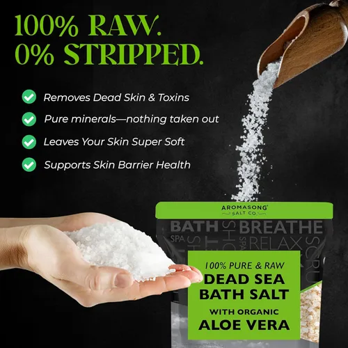 Miniatura 2 de Aromasong 19 libras de sal cruda del mar muerto con aloe vera orgánico, no limpiada, todavía contiene todos los minerales del mar muerto, incluyendo