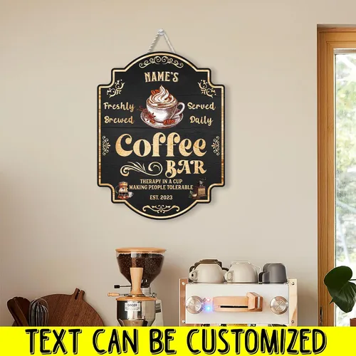 Miniatura 3 de Letrero de madera personalizado para barra de café, terapia en una taza tolerable a la gente, placa de pared para decoración de cocina, regalos