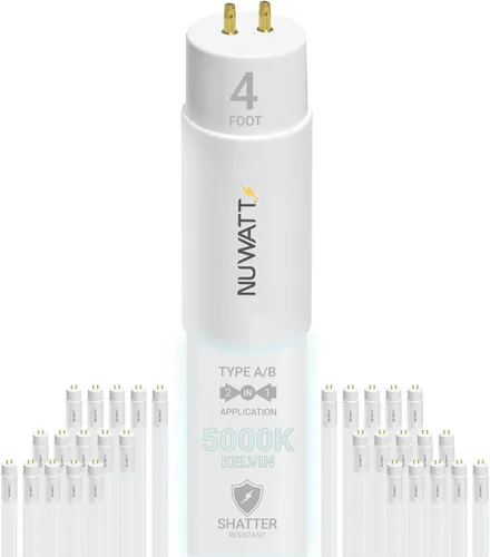 Miniatura 10 de NUWATT Paquete de 30 tubos de luz LED T8 de 4 pies, T10 T12 híbrido tipo A+B, 3000 K blanco cálido, 18 W, alto brillo 2,200 lúmenes, reemplazo