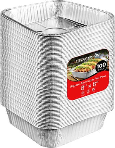 Miniatura 12 de Sartenes de aluminio de 8 x 8 con tapas (paquete de 10) sartenes cuadradas de aluminio de 8 pulgadas con tapas, bandejas de aluminio y tapas