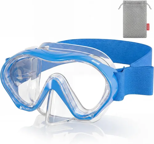 Aegend Gafas de natación para niños con cubierta de nariz para niños de 3 a 15 años, correa de tela tejida, antivaho sin fugas