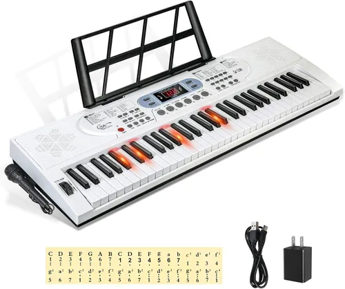 Teclado de piano iluminado para principiantes, adultos, adolescentes, niños, teclado electrónico de música de 61 teclas con modos de enseñanza