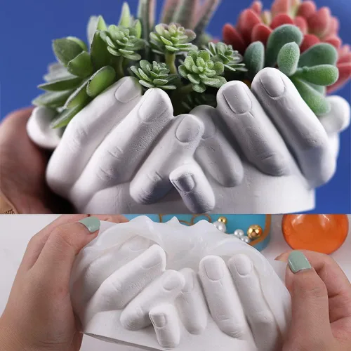 Miniatura 5 de Molde de silicona de cemento en forma de maceta en forma de mano, molde de maceta suculenta de arcilla de hormigón, molde de almacenamiento