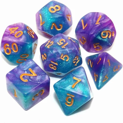 Miniatura 10 de Juego de dados DND de brillo azul y rojo para juegos de rol de Calabozos y Dragones, Warhammer, D&D, juegos de mesa, dados poliédricos Rojo mezclado