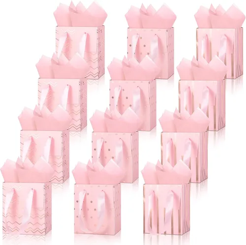 Miniatura 20 de Tenare 12 bolsas de regalo pequeñas, mini bolsa de papel metálica a granel con asa de papel de seda para envoltura de regalo, día del padre, Blanco
