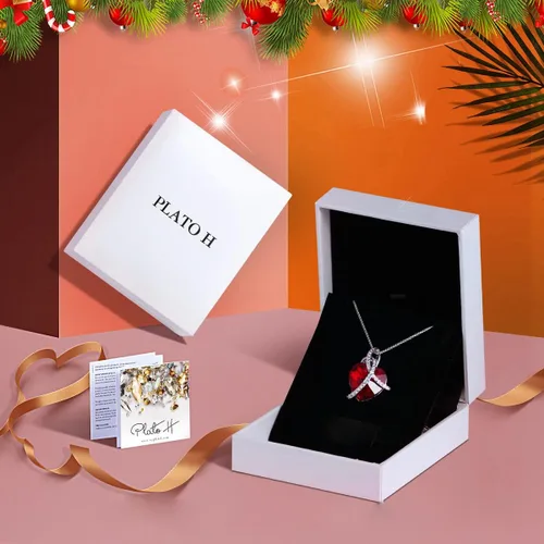 Miniatura 5 de PLATO H Collar de cristal de corazón trenzado para mujer y niña con elegante caja, joyería de aniversario, regalo de San Valentín para el día