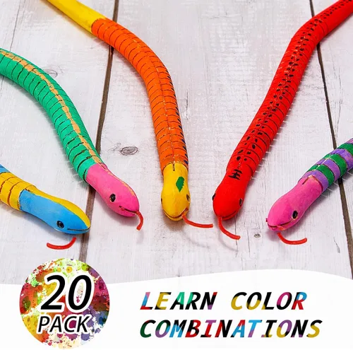 Miniatura 4 de BBTO 20 piezas de serpiente de madera a granel articulada flexible sin terminar serpiente Wiggly de madera con 12 colores acrílicos pintura y pincel