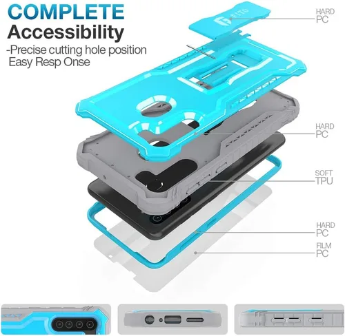 Miniatura 4 de FITO Funda para Samsung Galaxy A21, doble capa a prueba de golpes resistente con protector de pantalla para teléfono Samsung A21, soporte Azul