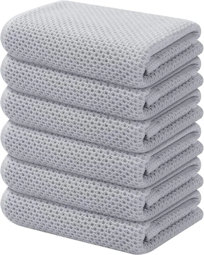 Miniatura 15 de Kitinjoy - Paños de cocina de 100 % algodón, tela de tejido gofrado, paño de limpieza ultrasuave, absorbente y de secado rápido. Gris Oscuro