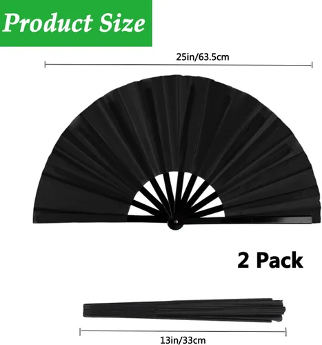 Miniatura 4 de Paquete de 2 ventiladores de mano plegables grandes para hombres y mujeres, fanáticos rave, ventilador chino de Kung Fu Tai Chi, abanicos de mano