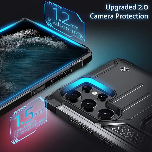 Miniatura 4 de Anqrp Funda para Galaxy S22 Ultra, Funda Protectora de Teléfono de Grado Militar con Soporte Plegable de Anillo de Metal Giratorio