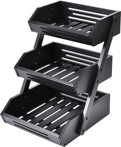 VIKEYHOME Cesta de frutas, cuenco de frutas de bambú de 3 niveles para cocina, soporte de almacenamiento de frutas y verduras, organizador de