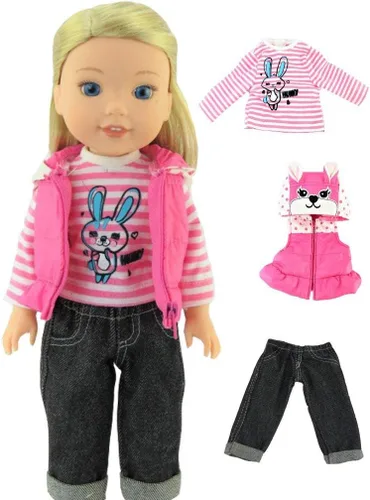 American Fashion World Conjunto de chaleco y pantalones de conejo para muñecas de 14 pulgadas | 3 piezas | Calidad premium y diseño moderno | Ropa