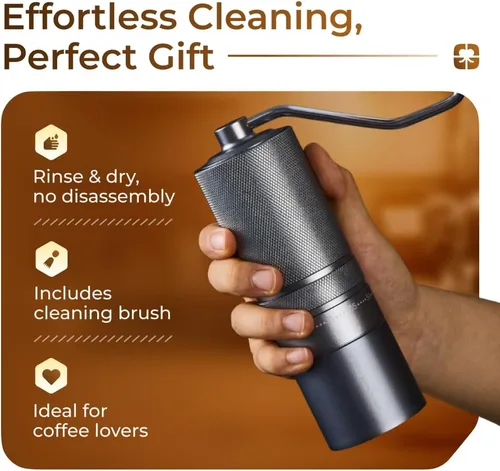 Miniatura 8 de Molinillo de café manual M1 – Fresa cónica de acero inoxidable de 7 estrellas, ajuste externo de 60 clics, capacidad de 1.06 oz: molinillo