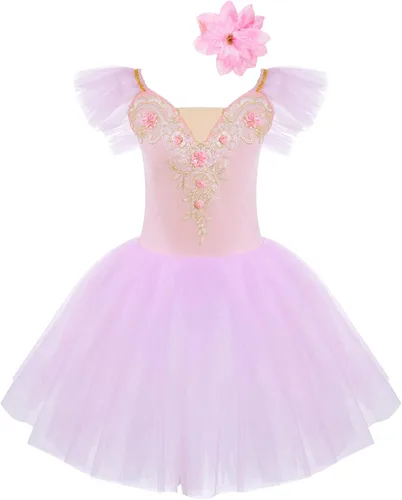 Miniatura 9 de JEATHA Camisola para niñas y niñas, leotardo con falda, vestido de ballet, cisne, lago, tutú, bailarina, disfraces para competición