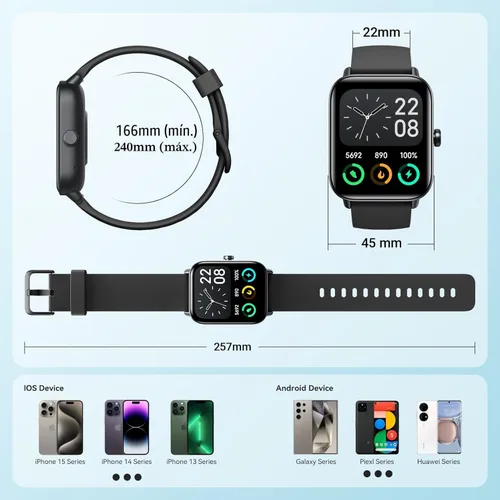 Miniatura 8 de Relojes inteligentes para hombres y mujeres, Alexa integrado, reloj inteligente de 1.8 pulgadas con frecuencia cardíaca, SpO2/sueño/estrés, Negro