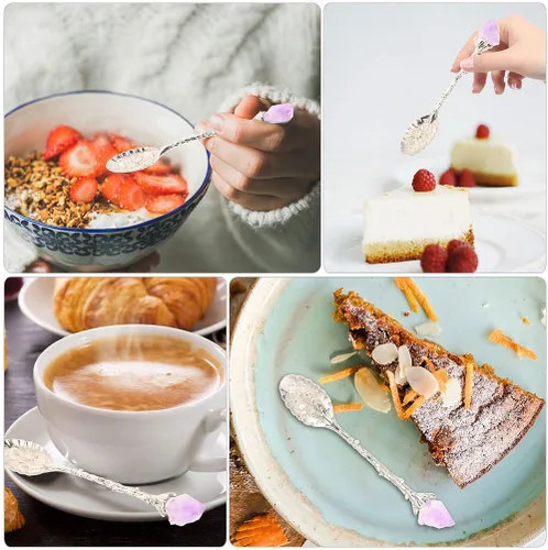 Miniatura 8 de HOMSFOU Juego de 2 cucharas de café de cristal, cucharas de postre para café expreso, cucharaditas versátiles para uso en el hogar, cocina