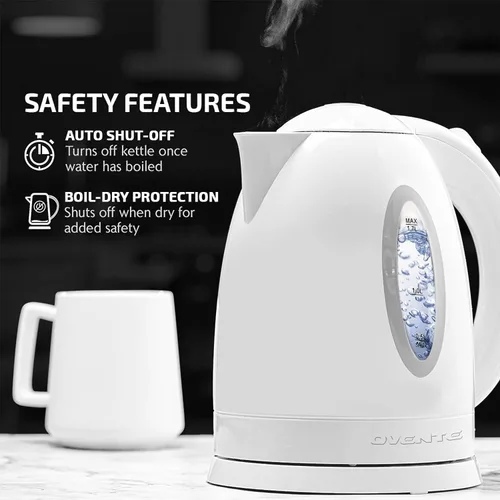 Miniatura 4 de Ovente Hervidores eléctricos de 1.7 litros, calentador de agua de ebullición rápida y calentador para tetera y cafetera en blanco y verde