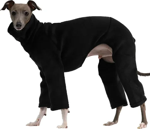 Miniatura 26 de D Doggy Star - Suéter de galgo italiano de cuello de tortuga, conjunto de mono de vellón cálido, ropa de Whippet para perro (XL, azul marino Pkt)