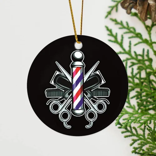 ArogGeld Adorno de cerámica con logotipo de peluquería de Navidad, decoración de árbol de Navidad de película perfumada ciclónica impresa en dos