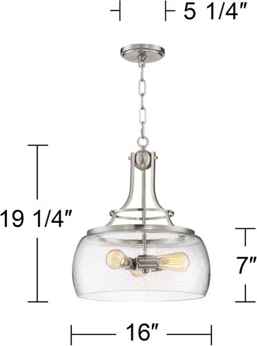 Miniatura 4 de Franklin Iron Works Charleston Araña Colgante de Níquel Satinado de 16" de Ancho Estilo Rústico Casa de Campo Vidrio Transparente Granulado LED