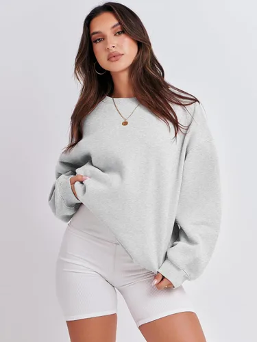 Miniatura 6 de ANRABESS Sudaderas para mujer, cuello redondo, forro polar, sudaderas de gran tamaño, lindas camisas de manga larga, ropa preparada