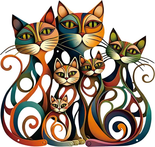 Wesiti Decoración artística de pared de gato para decoración de pared de hierro para amantes de los gatos, 12.3 x 13 pulgadas, coloridos carteles