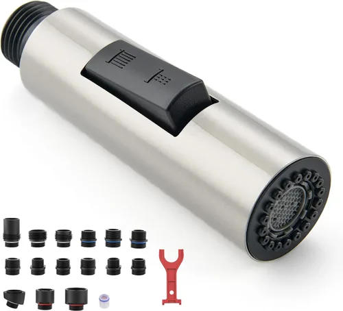 Miniatura 10 de Repuesto de cabezal de grifo de cocina de metal, cabezal rociador de grifo de cocina extraíble de 2 modos con 15 adaptadores, boquilla rociadora
