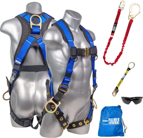 Miniatura 9 de Palmer Safety Kit de arnés de seguridad para protección contra caídas I Arnés de construcción + varios cordones + extensor de anillo en D