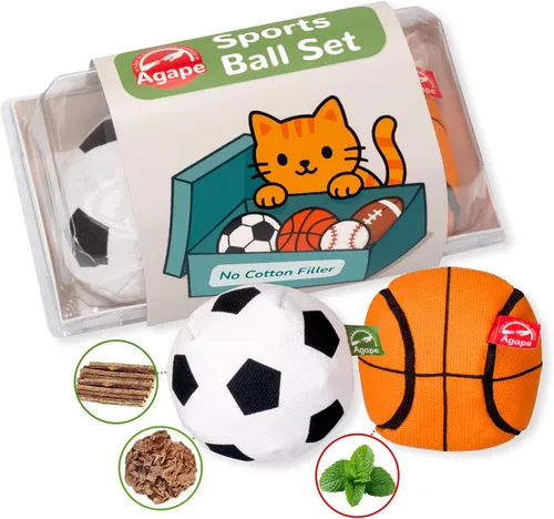 Miniatura 7 de Agape Juguetes para gatos 100% rellenos de hierba gatera y vid plateada, bolas interactivas para masticar y patear para gatos