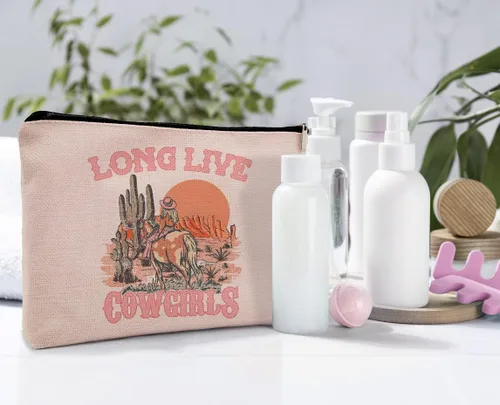 Miniatura 5 de Bolsa de cosméticos de vaquera rosa, suministros escolares occidentales para niñas adolescentes, bolsa de maquillaje para bolso, bolsa de maquillaje