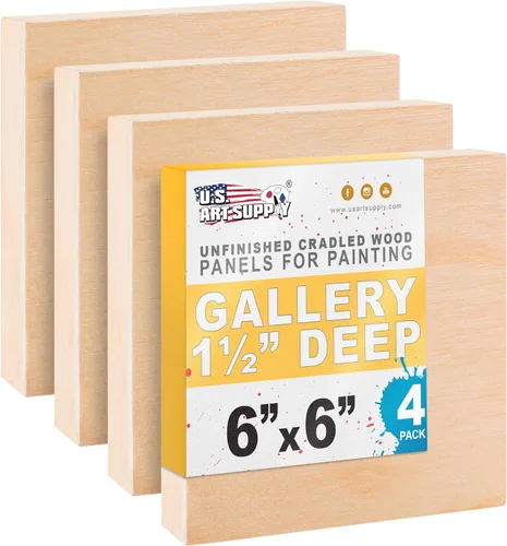 Miniatura 19 de U.S. Art Supply Paneles de madera acunados sin terminar de 5 x 5 pulgadas para pintar, galería de 1-1/2 pulgadas de profundidad