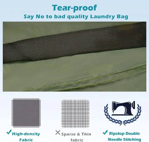 Miniatura 3 de Bolsa de lavandería resistente, paquete de 2 bolsas de lavandería de nailon XL con correas, organizador grande de ropa sucia lavable con cierre