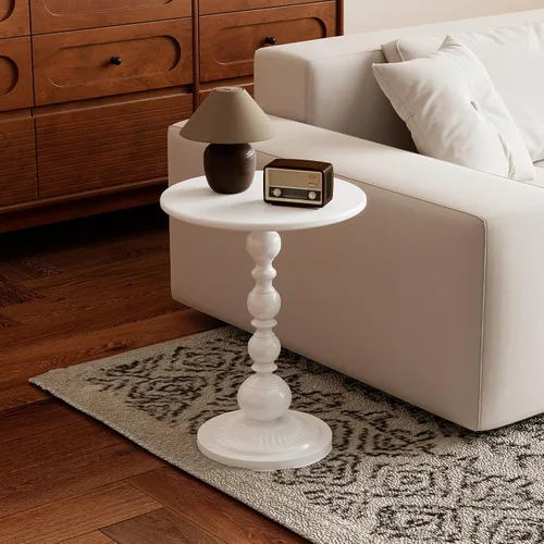 Miniatura 2 de Funecy Mesa auxiliar pequeña de metal, mesa auxiliar redonda vintage en negro mate para mesita de noche o sofá, pequeña mesa de acento con pedestal