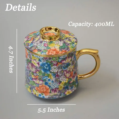 Miniatura 2 de Taza de té de porcelana con infusor – Taza de té de cerámica china Jingdezhen Sistema de preparación de té de hojas sueltas para oficina en casa