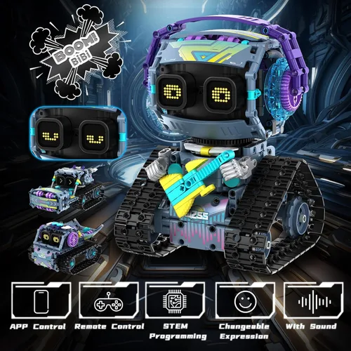 Miniatura 2 de Kit de construcción de robot STEM, 3 en 1 juguetes robóticos controlados por control remoto y aplicación, set de bloques de construcción de robots