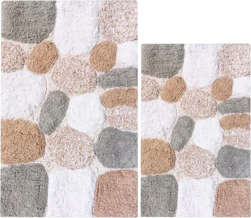 Ramanta Home Juego de 2 alfombras de baño de algodón 100% puro de 21 x 32 / 17 x 24 pulgadas / 21 x 32 / 17 x 24 pulgadas / 21.0 x 2.4 in., suaves y