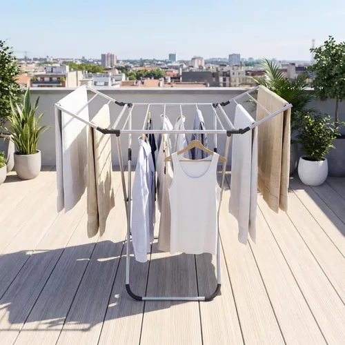 Miniatura 9 de GOFLAME Clothes Drying Rack, Laundry Drying Rack with 2 Foldable Wings, 14 Drying Rods, Free-Standing Collapsible Laundry Airer for Clothes, Towels