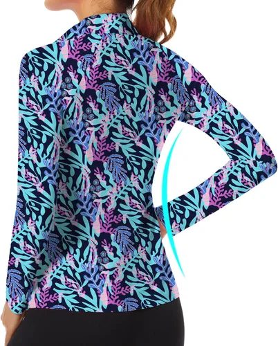 Miniatura 100 de WOWENY Camiseta deportiva de manga larga para mujer, con cremallera de un cuarto, cuello para entrenamiento, camiseta de tenis con estampado
