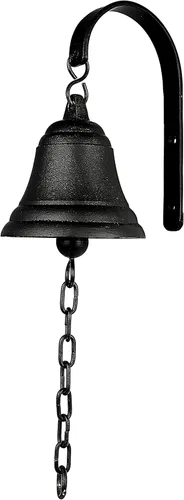 Campana de cena vintage de hierro fundido como campana de puerta de entrada, decoración para colgar en exteriores o decoración de interiores, Negro